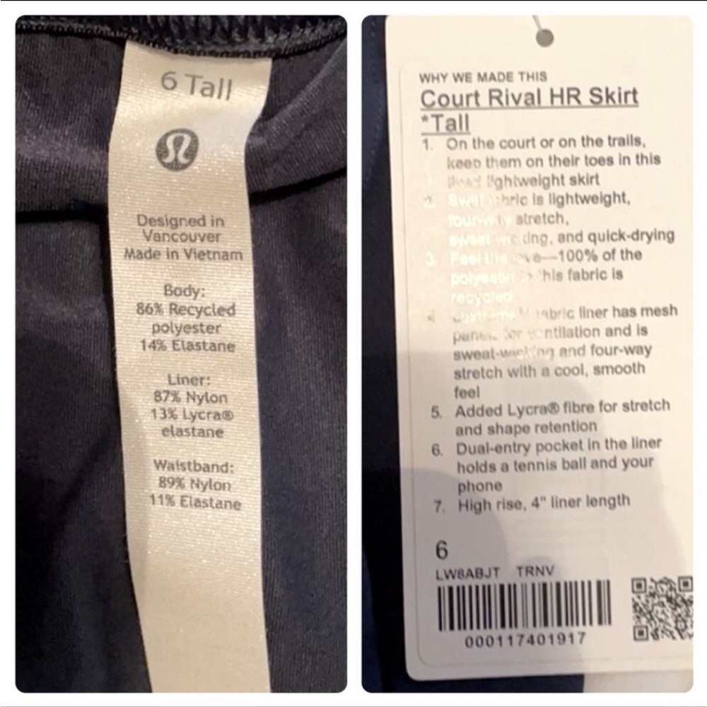 NWT - Lululemon Court Rival HR Skirt Navy Sz.6 Tall - Picture 7 of 9